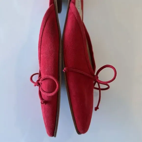 Manolo Blahnik Ballerimu Red Suede Bow Ballerina Flats Mules Shoes Size 40 US 10 - Picture 5 of 7
